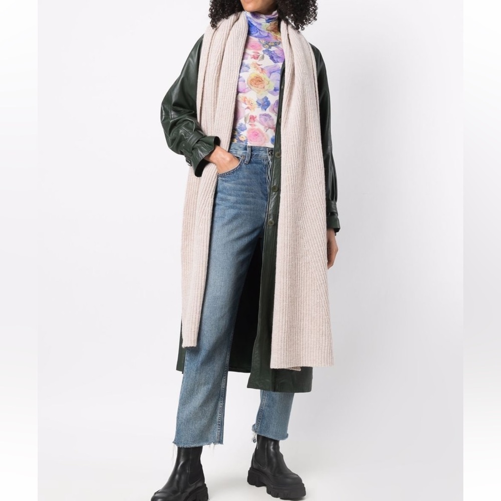 Ganni Rib Knit Scarf in Brazilian Sand